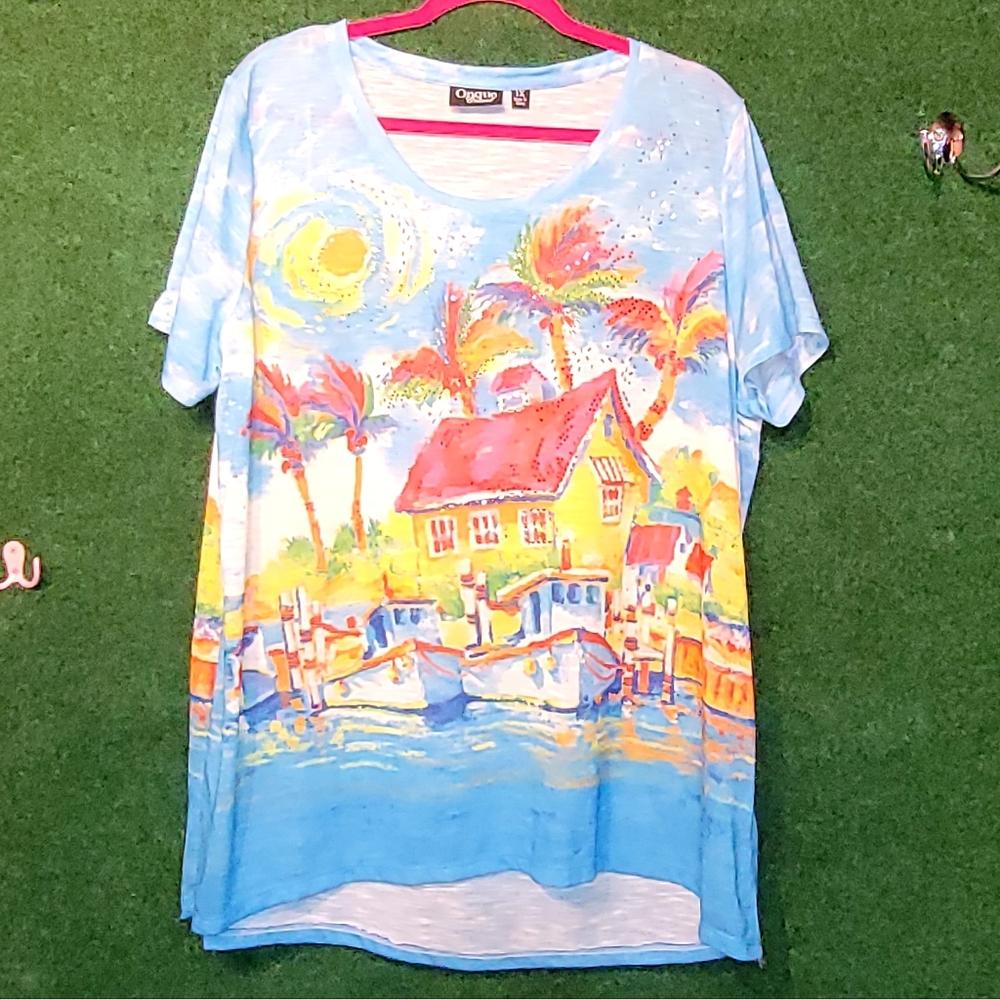 724 Obque Casual Colorful Tropical Graphic T-Shirt